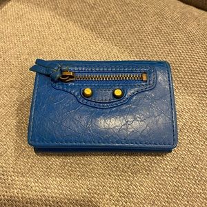 balenciaga dark blue mini trifold wallet